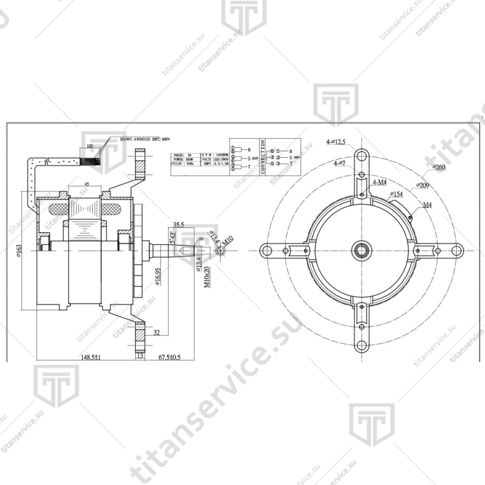 Двигатель EL-550-3 для пароконвектомата Abat ПКА - фото №5
