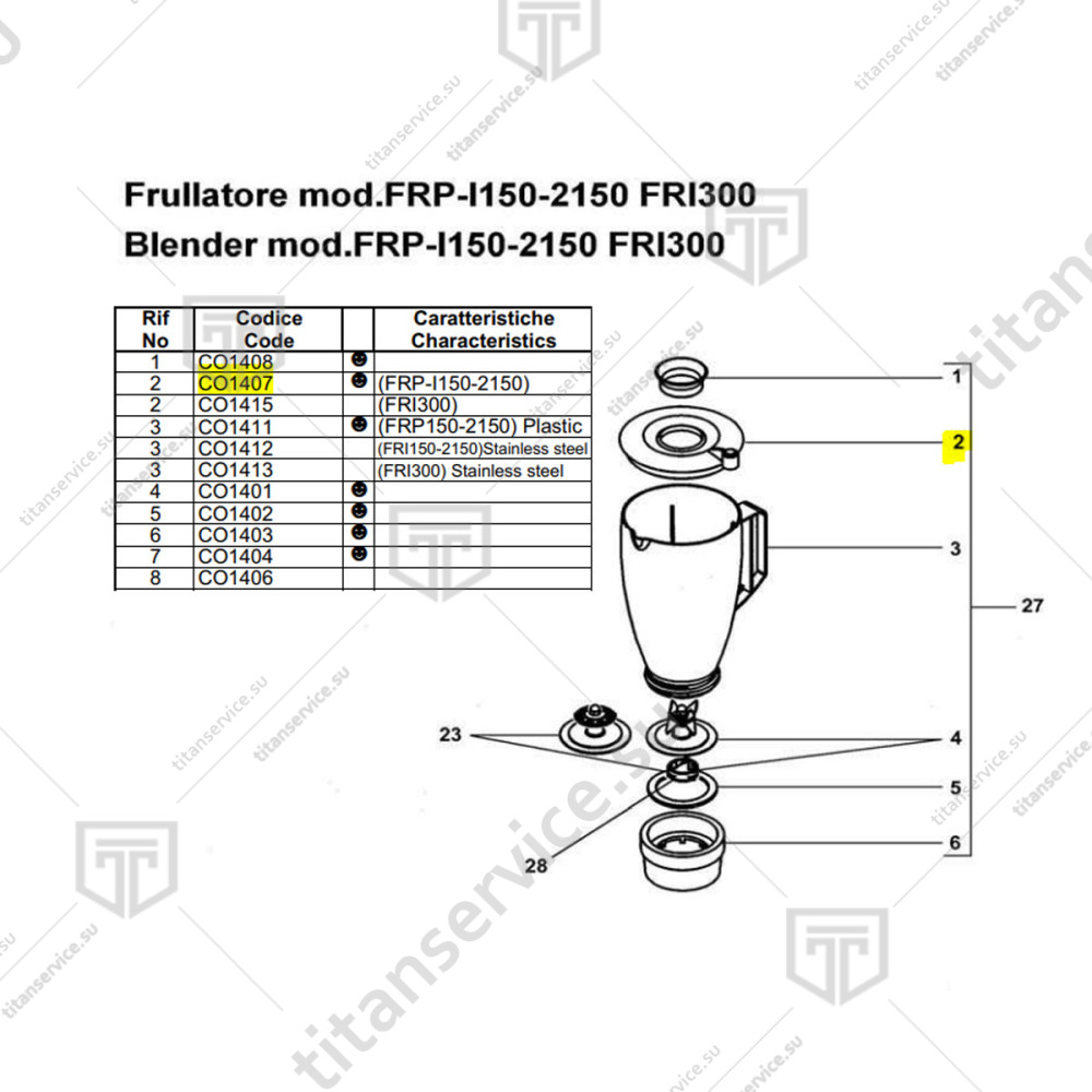 Крышка стакана для блендера Fimar FRI/FRP CO1407 - фото №2