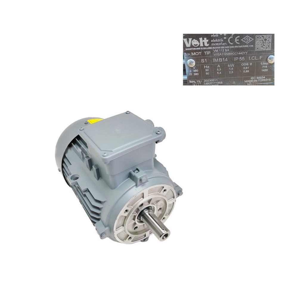 Электродвигатель асинхронный VOLT VM 112-8/4 S1 IMV19/IM3631 1500/750 об/мин P=1,5/2,5 kW для тестомеса Abat ТМС-40