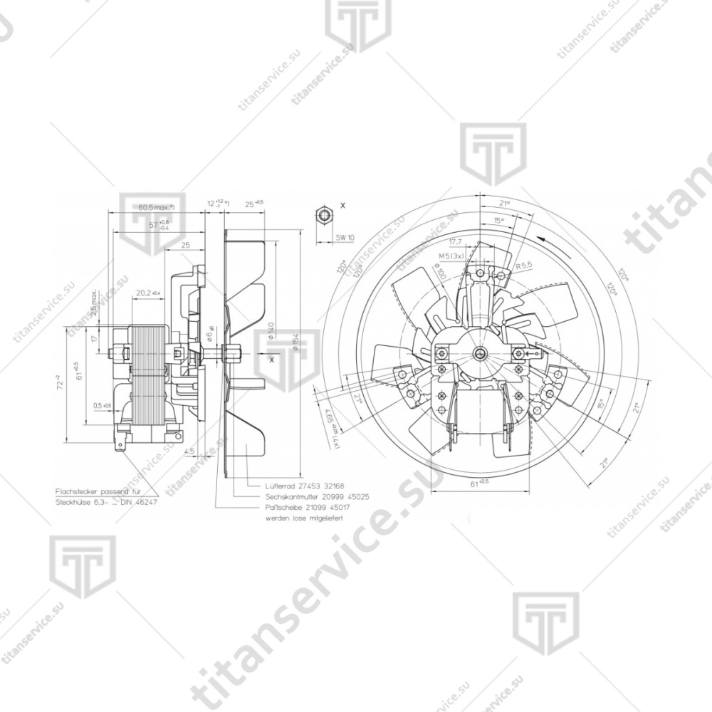 Двигатель с крыльчаткой 41Вт для конвекционной печи Enteco Master ДН-43/МН 43 - фото №2