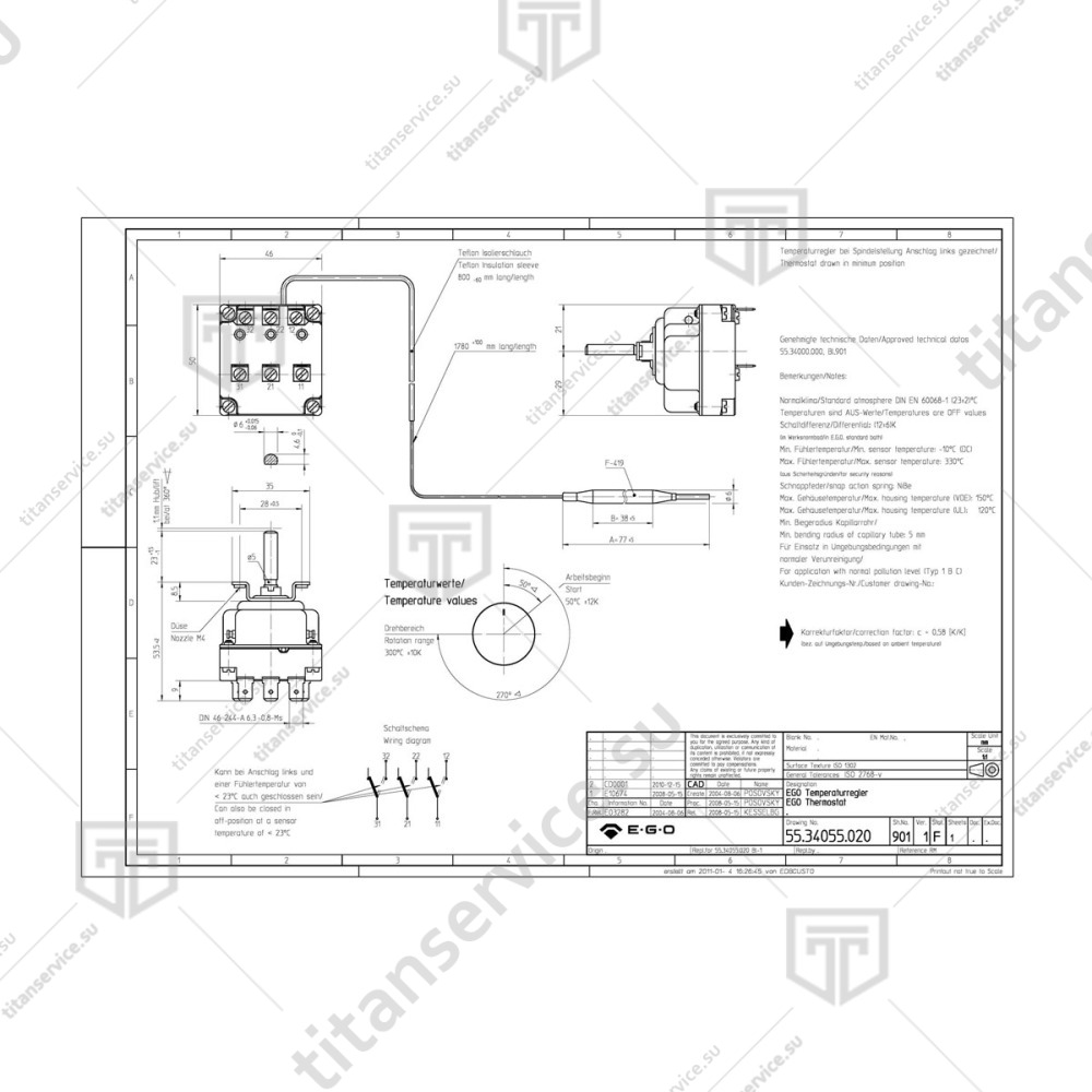 Термостат рабочий 3-х фазный 50-300°C 16A 230В 55.34055.020 - фото №5