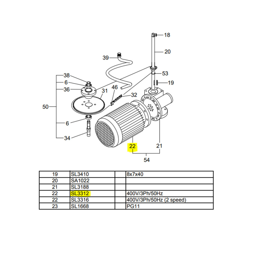 Двигатель для тестомеса спирального Fimar 50/SN 2V SL3312