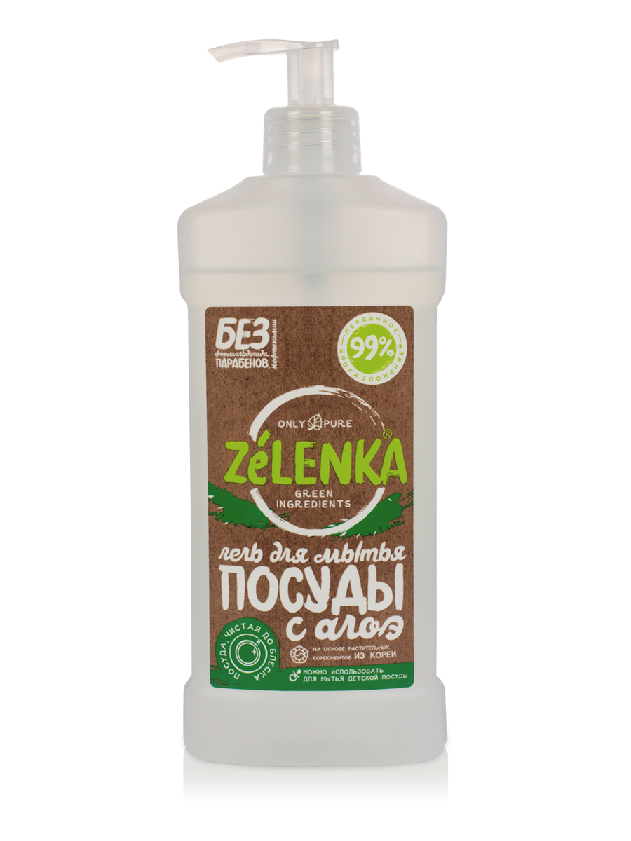 ZELENKA/Гель  для мытья посуды с экстрактом АЛОЭ 0,5л (упаковка 12шт.) - фото №1