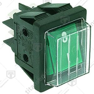 Переключатель двухполюсный зеленый 250V 16A (кнопка) - фото №1