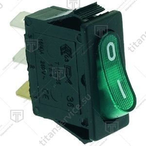 Выключатель, 3 конт, фикс, 1-пол 16A 250V зеленый - фото №1